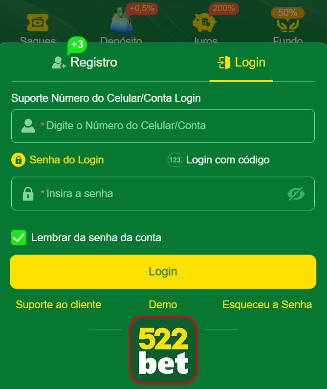 Login seguro na 522bet.com